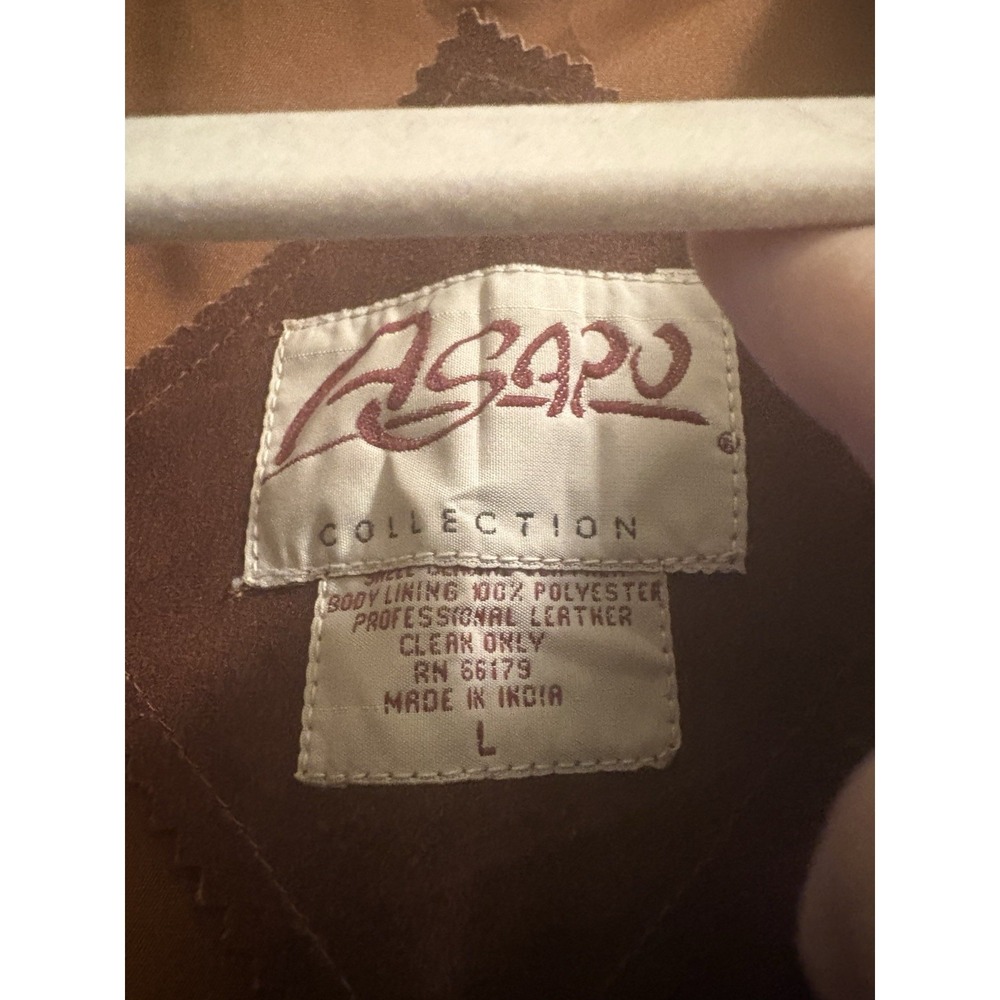Vintage Agapo Collection Size Large Embroidered Brown Suede Leather Vest - Picture 4 of 7